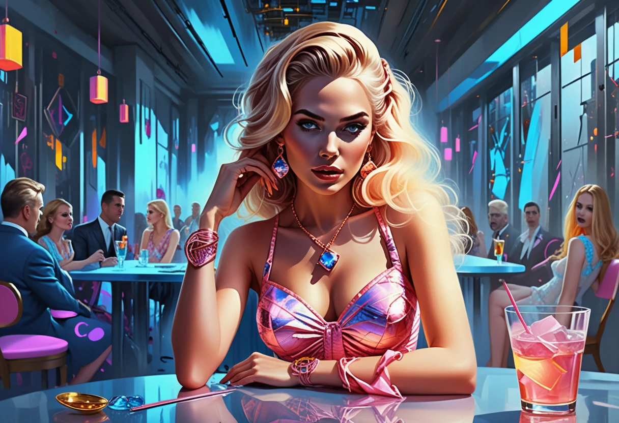 Blonde woman celebrating her birthday in neon nightclub