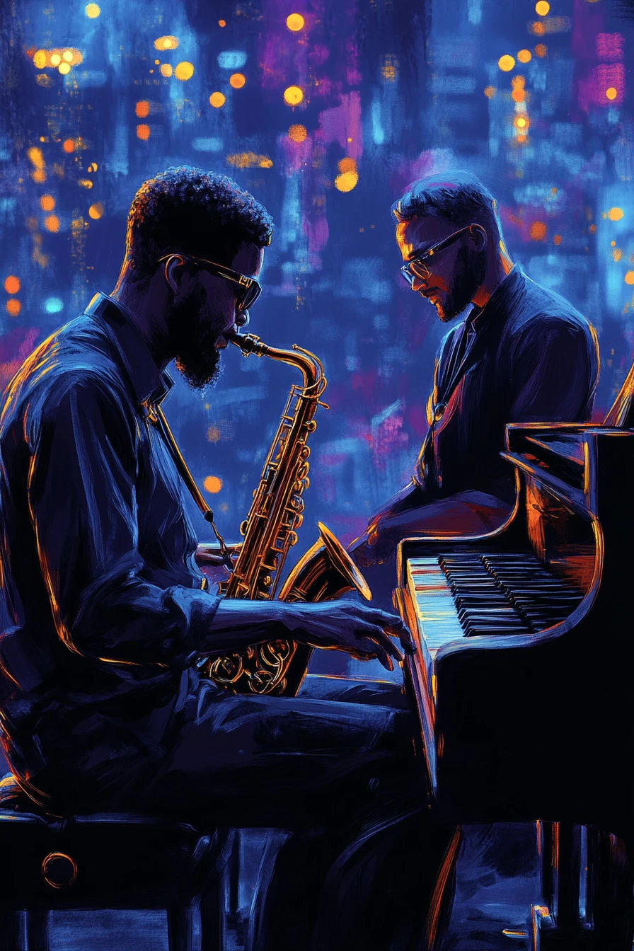 Élégants musiciens de jazz jouant dans un club citadin luxueux