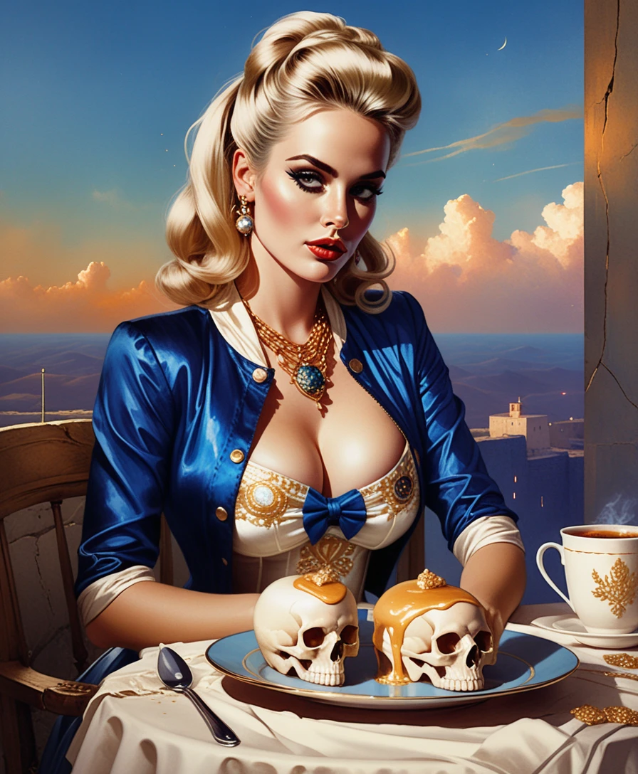Blonde pin up woman in a dreamy upscale solarium
