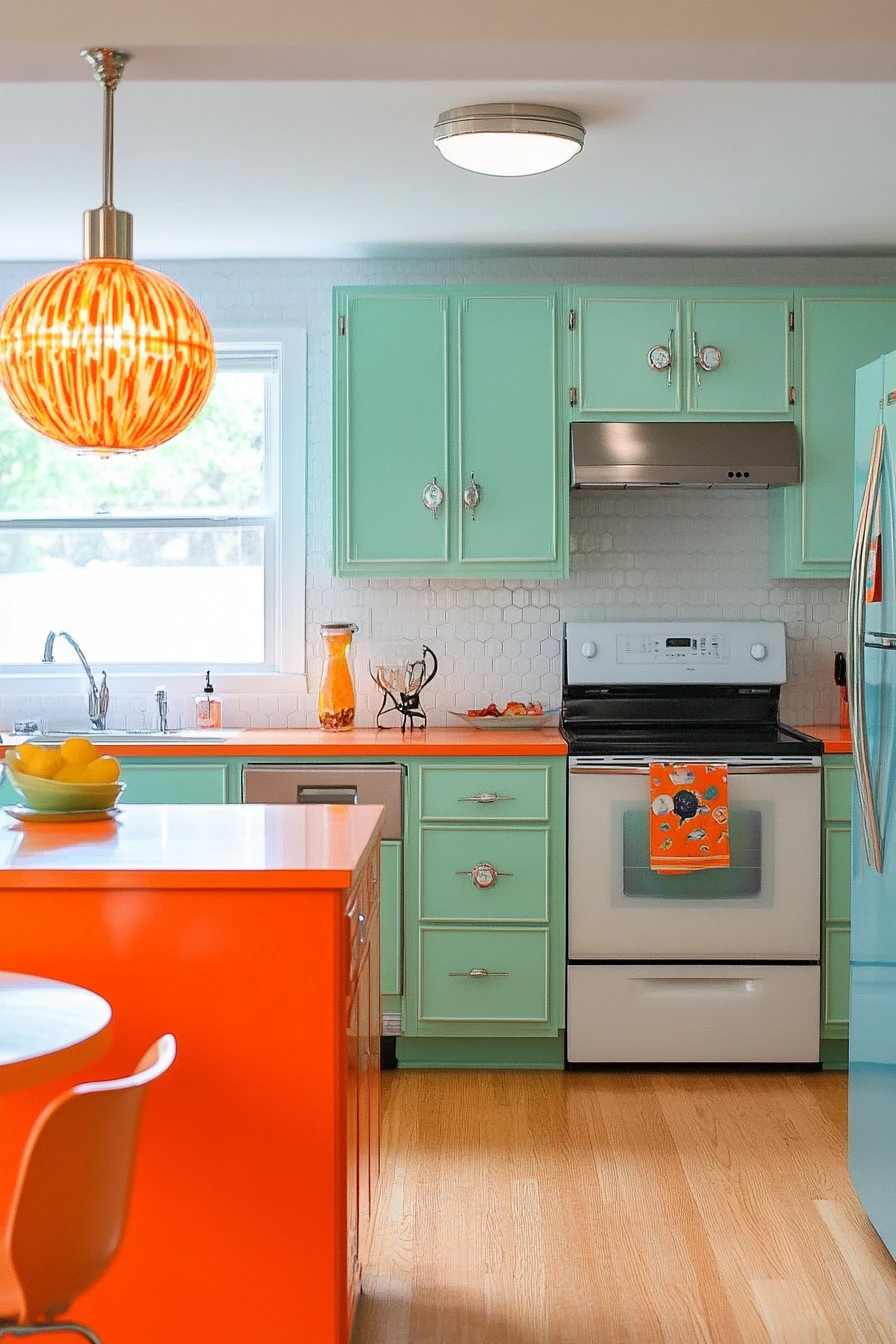 Soft Retro Kitchen Interior With Vibrant Vintage Accents