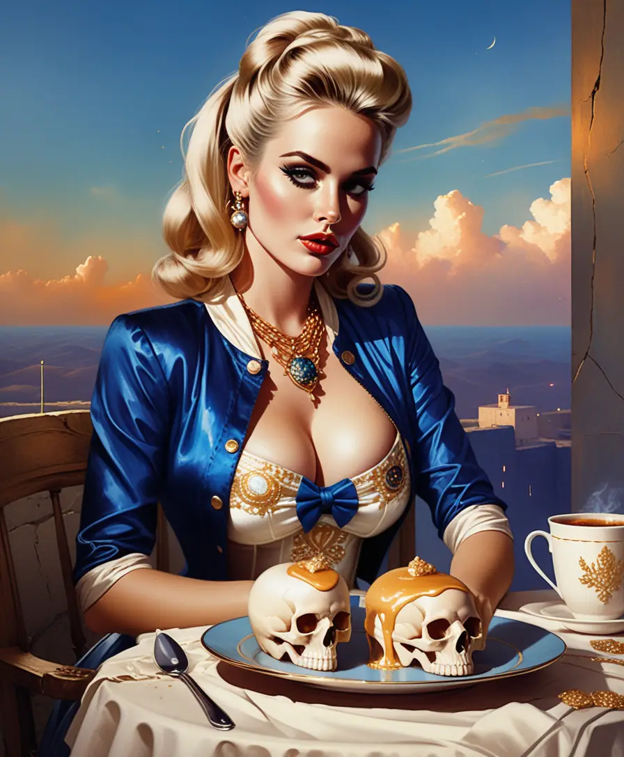 Blonde pin up woman in a dreamy upscale solarium
