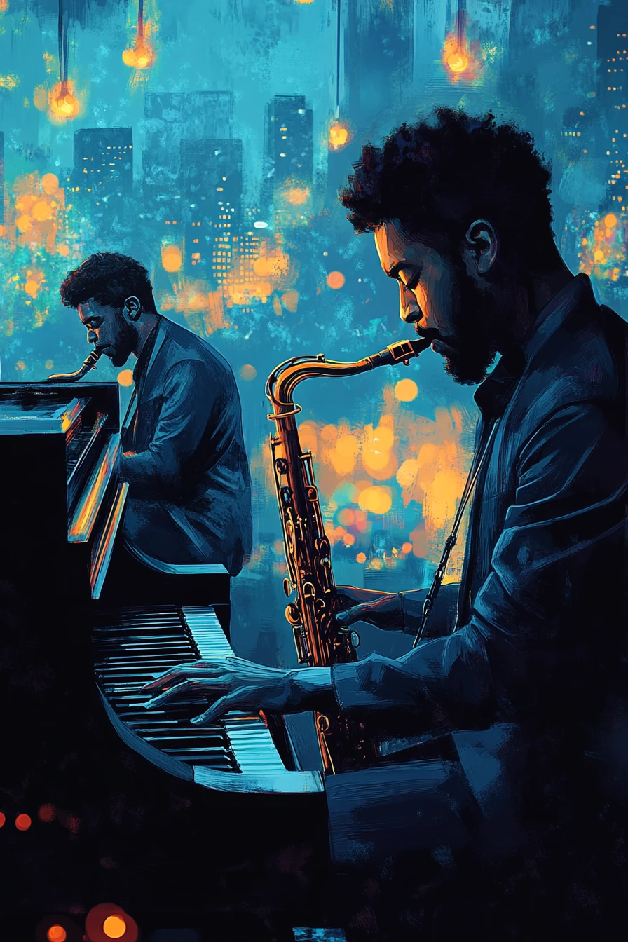 Saxophoniste de jazz élégant dans une scène de club nocturne luxueux