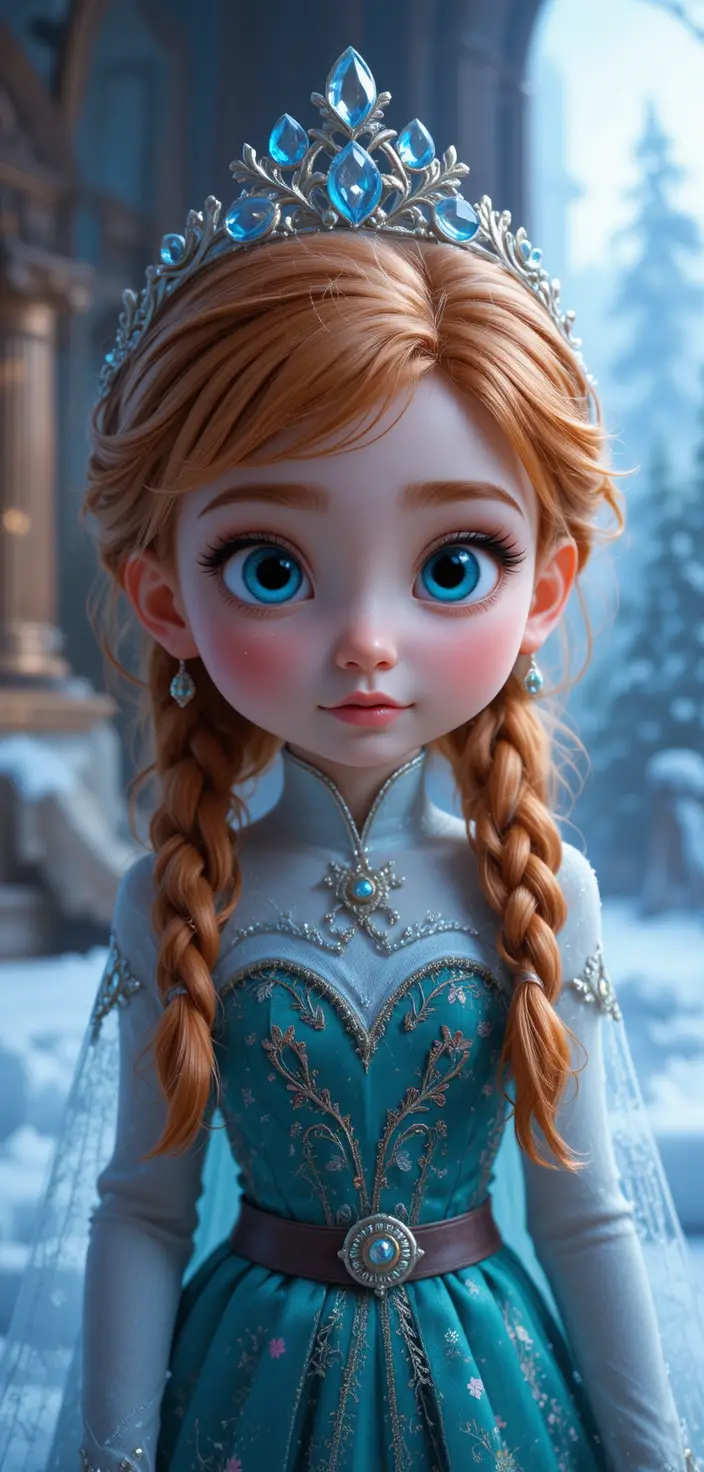 Pixar style close up portrait of a blue eyed baby girl