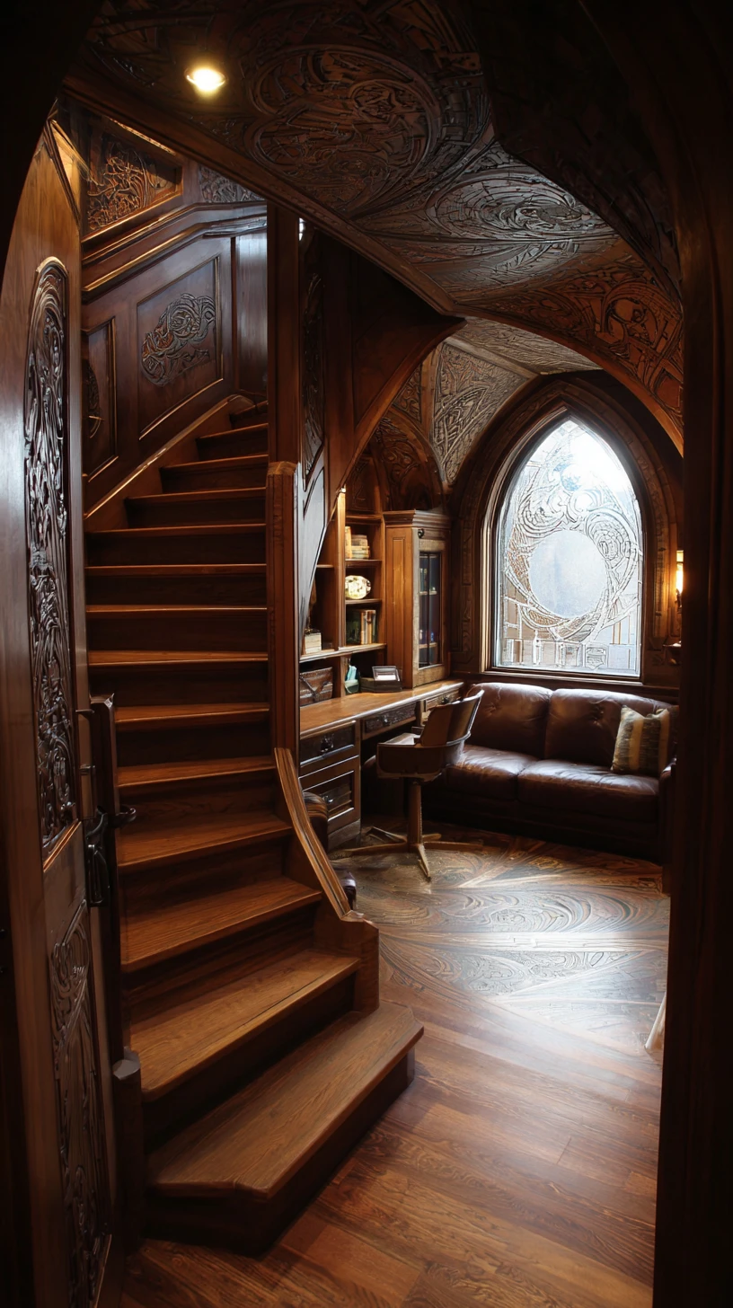 Surreal grand mansion interior with impossible architecture