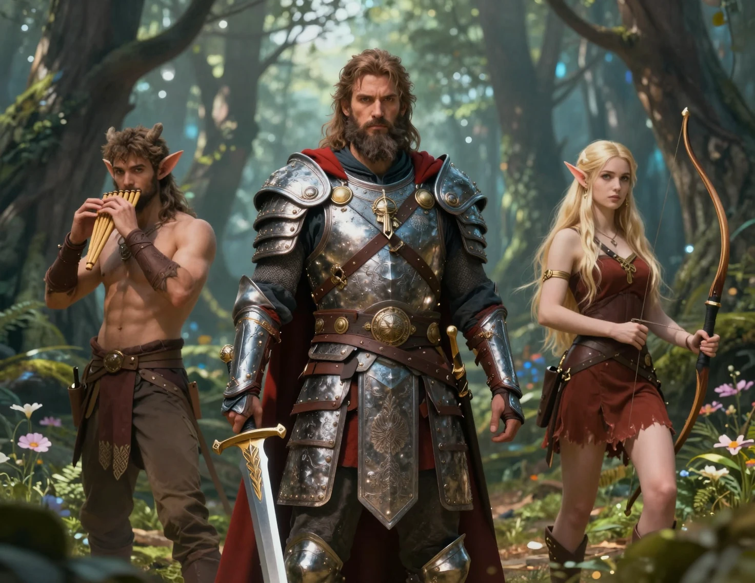 Heroic centaur warrior with sword in a magic forest