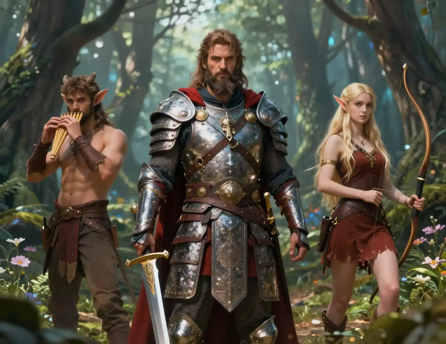 Heroic centaur warrior with sword in a magic forest
