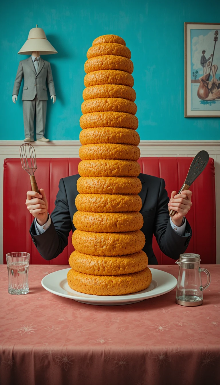 Tour de pancakes surréaliste dans un diner américain rétro
