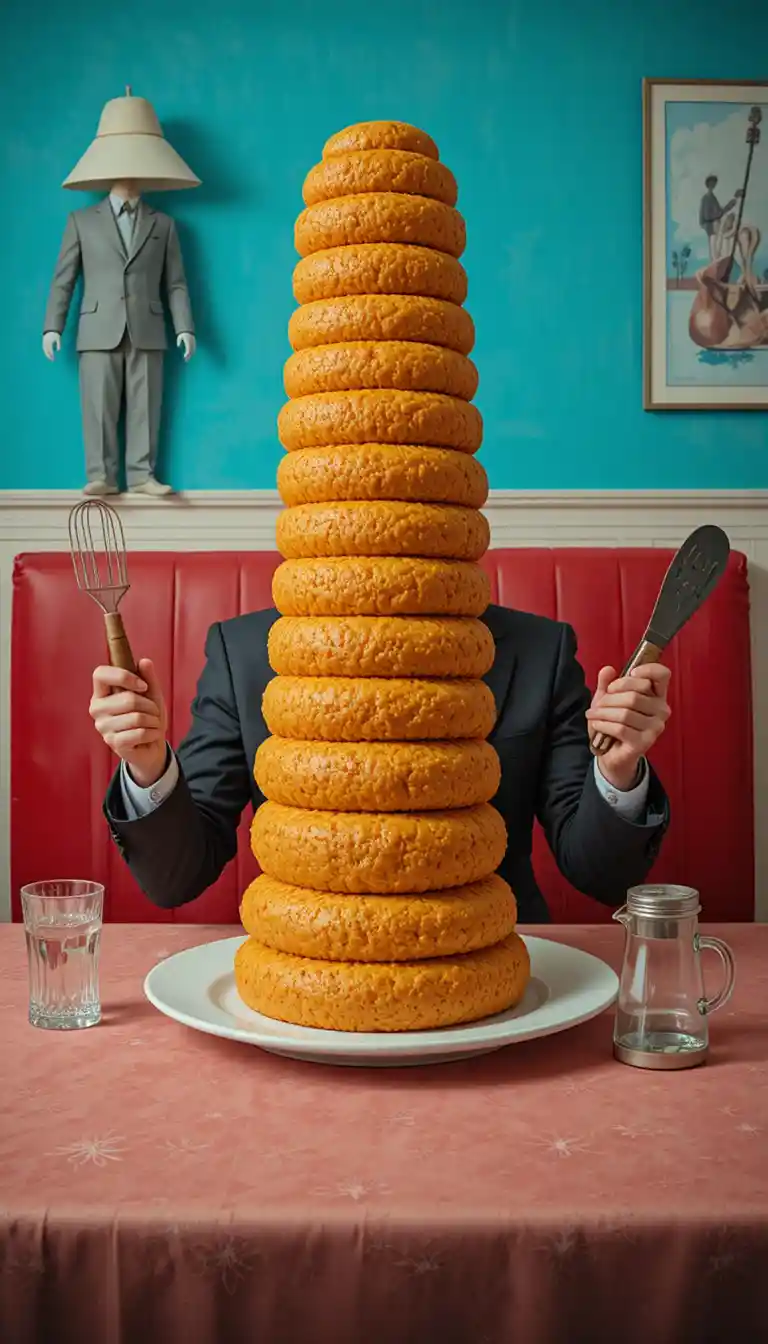 Tour de pancakes surréaliste dans un diner américain rétro