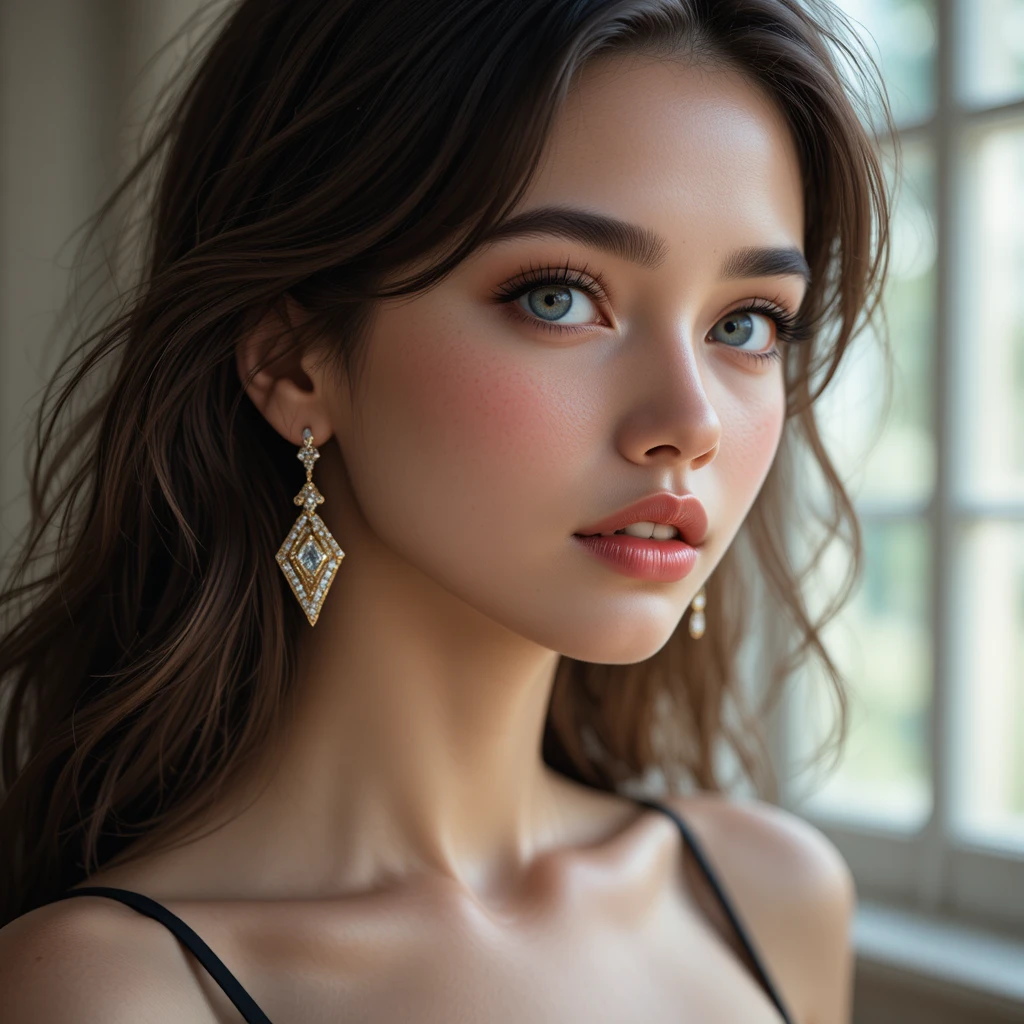 Young woman portrait by a softly lit window