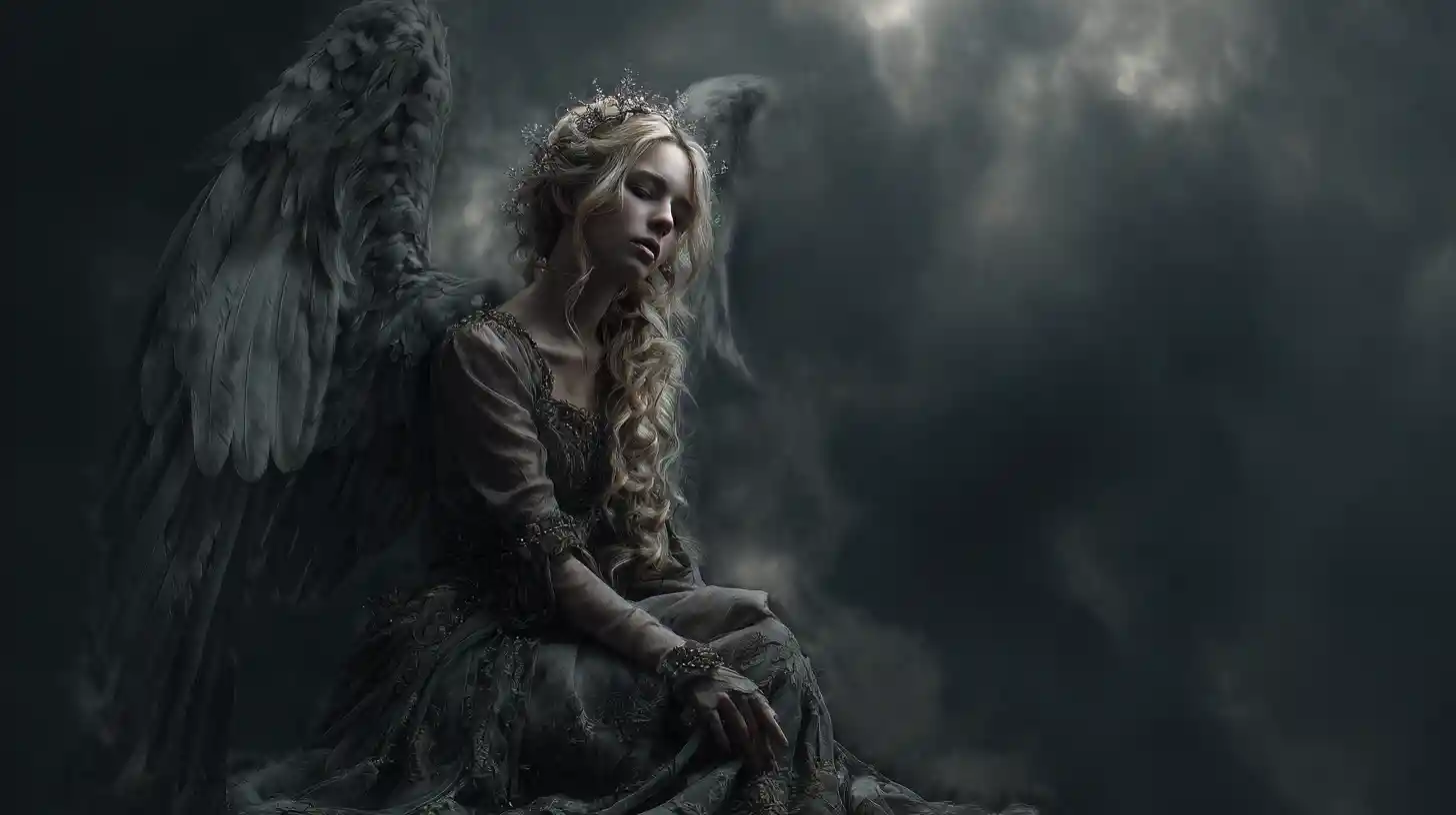 Celestial lady of the world dancing with angels in light