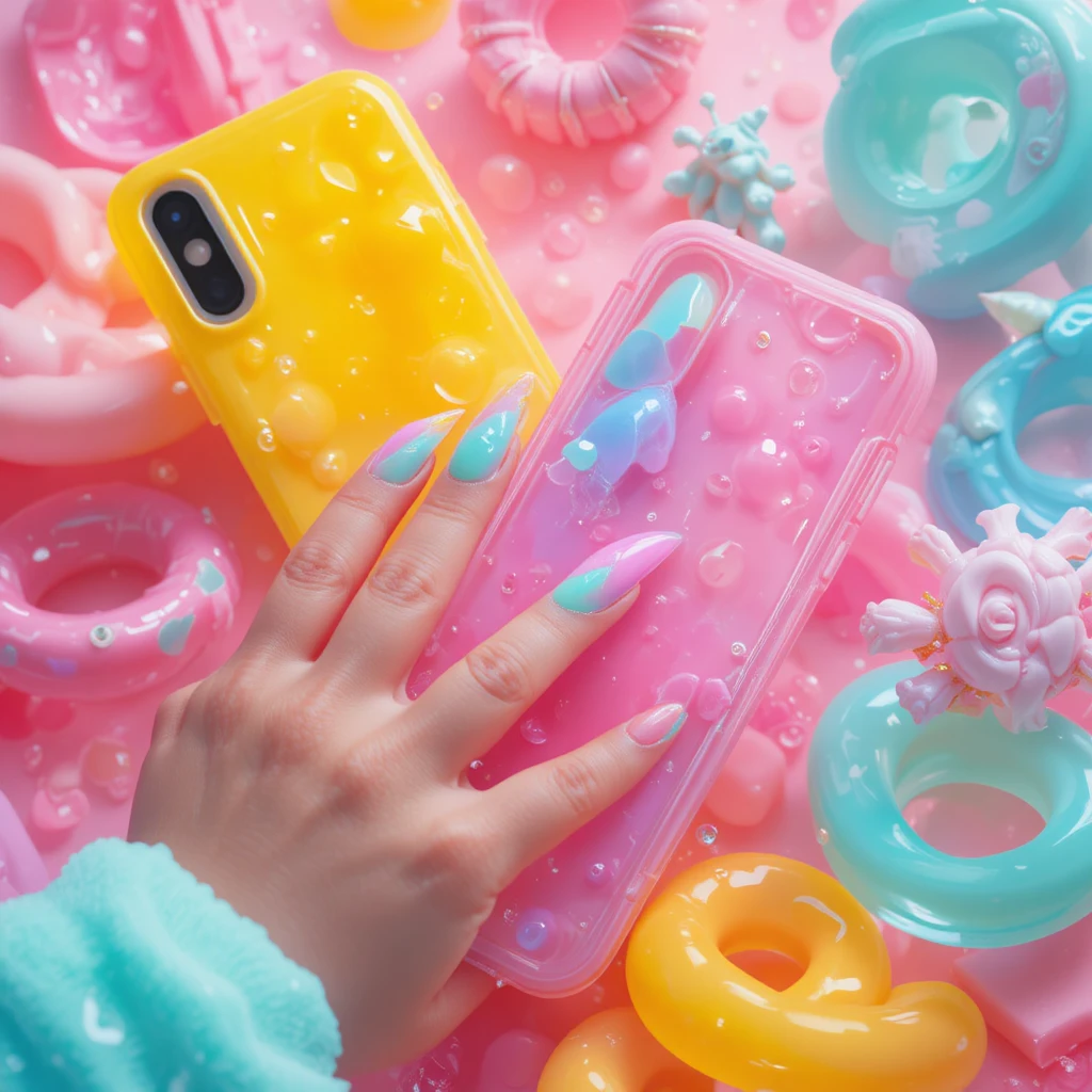 Playful gummy inspired beauty accessories in studio close up