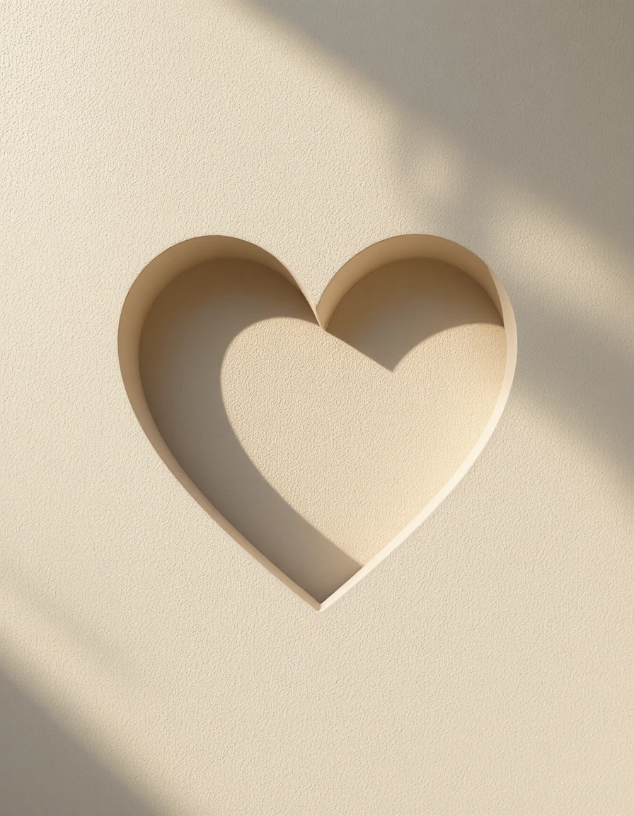 Heart shaped shadow on plaster wall in warm sunlight