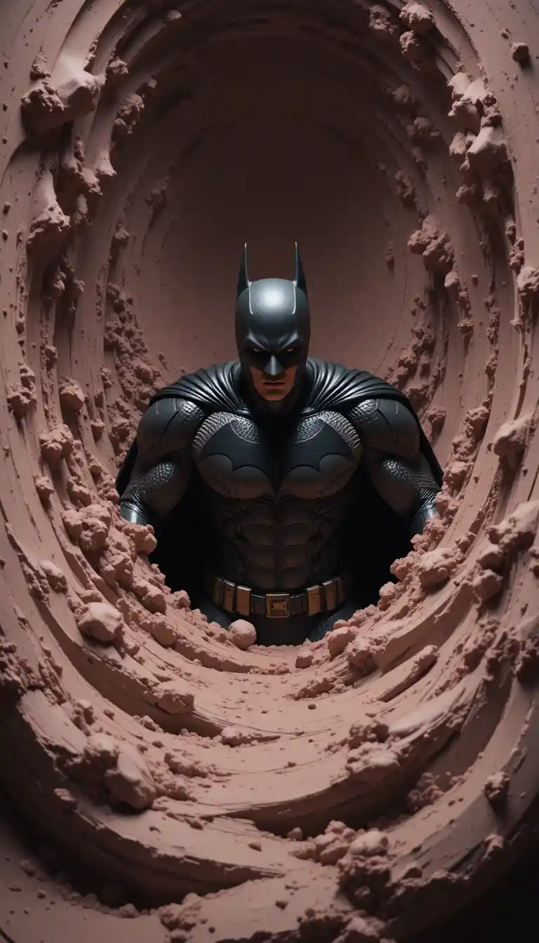 Superhero Rising From Soft Clay Surface In 3D Depth
