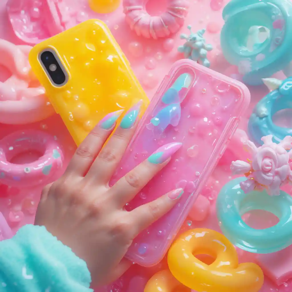 Playful gummy inspired beauty accessories in studio close up