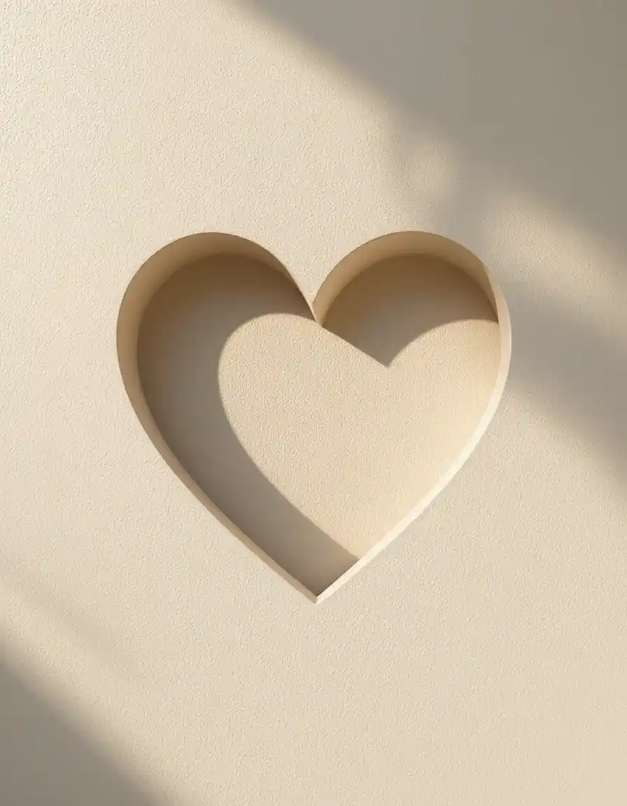 Heart shaped shadow on plaster wall in warm sunlight