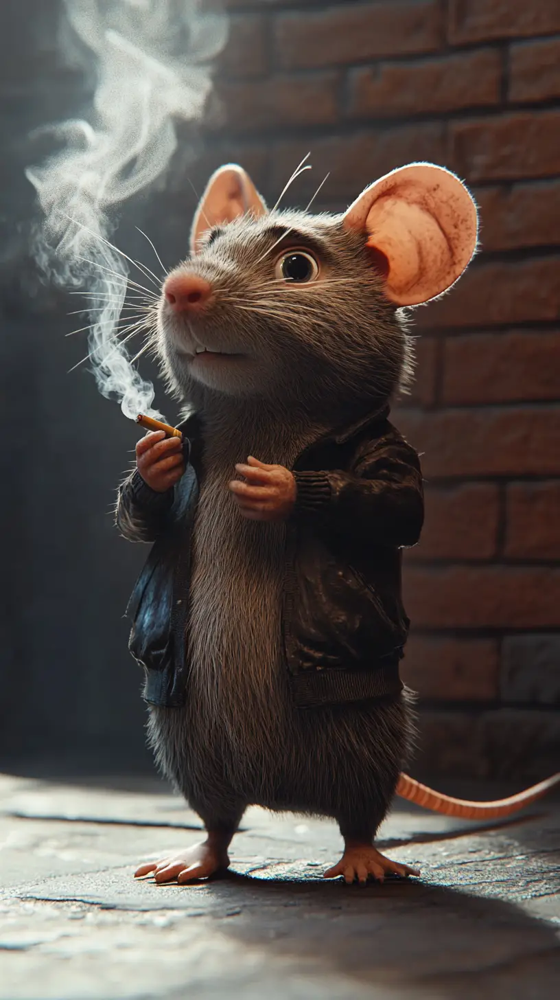 Gritty Anthropomorphic Rat With Cigarette In Noir Lighting