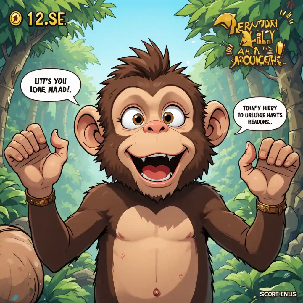 Mono caricaturesco influencer hablando a la cámara en la jungla