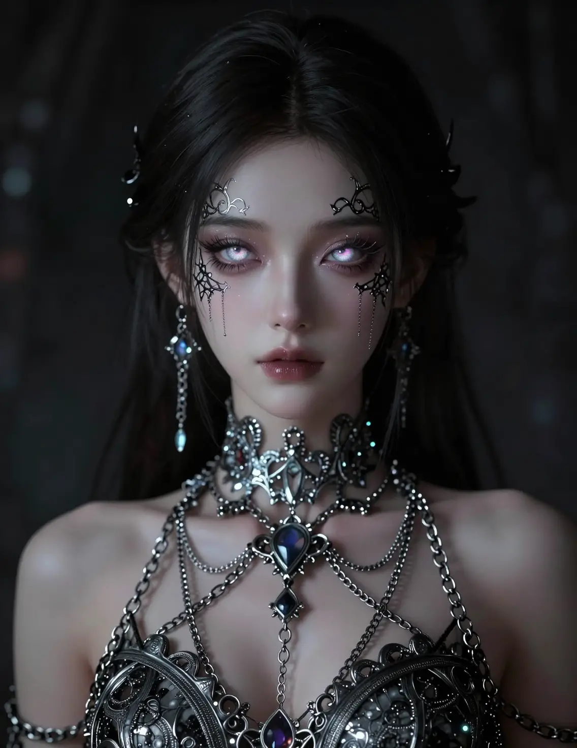 Ethereal chain clad woman in gothic fantasy portrait
