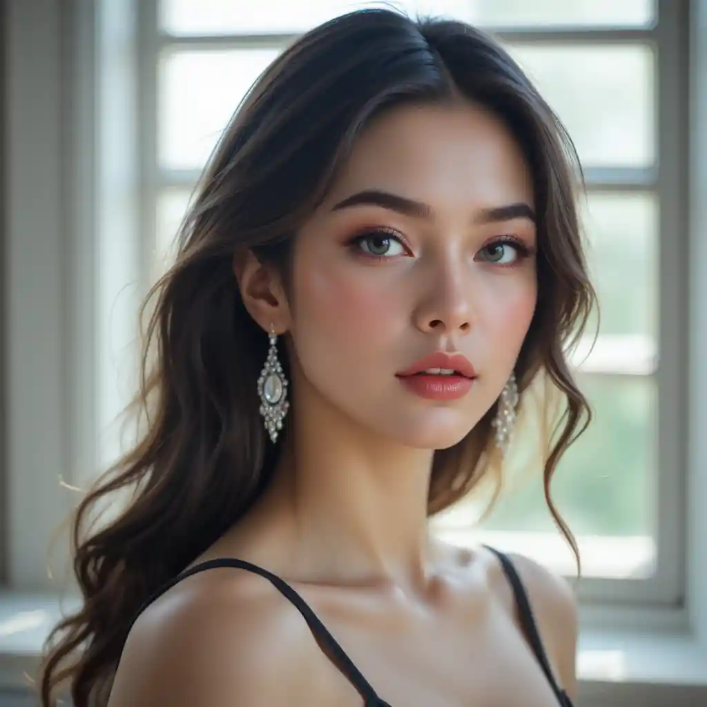 柔和自然光下窗邊的年輕女子
