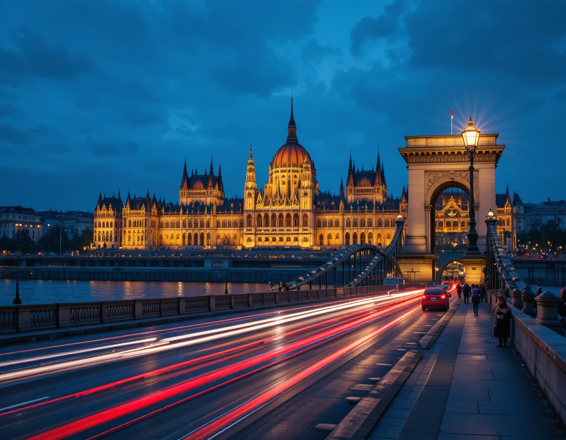 Il Ponte delle Catene a Budapest che illumina il fiume al crepuscolo