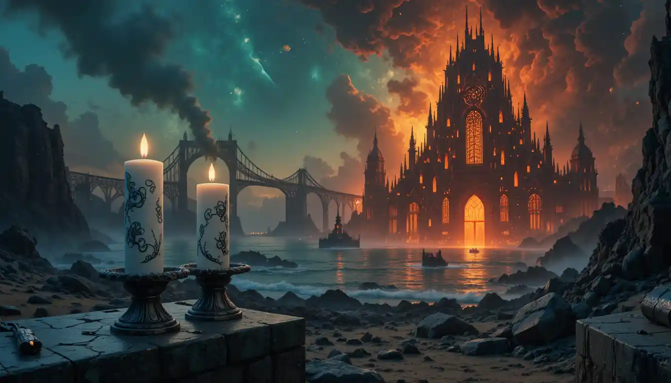 Pont sur l’océan au crépuscule avec ciel dramatique reflété