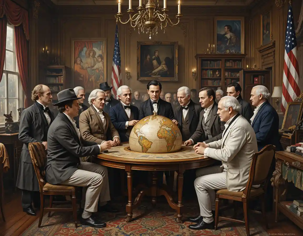 維多利亞時代政治家圍繞地球儀討論