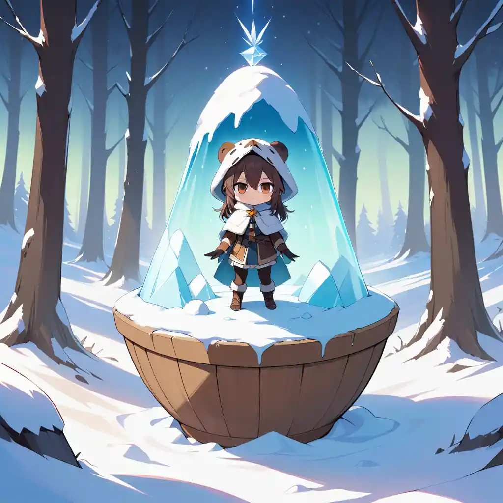 Mystical warrior walking through a silent snowy forest