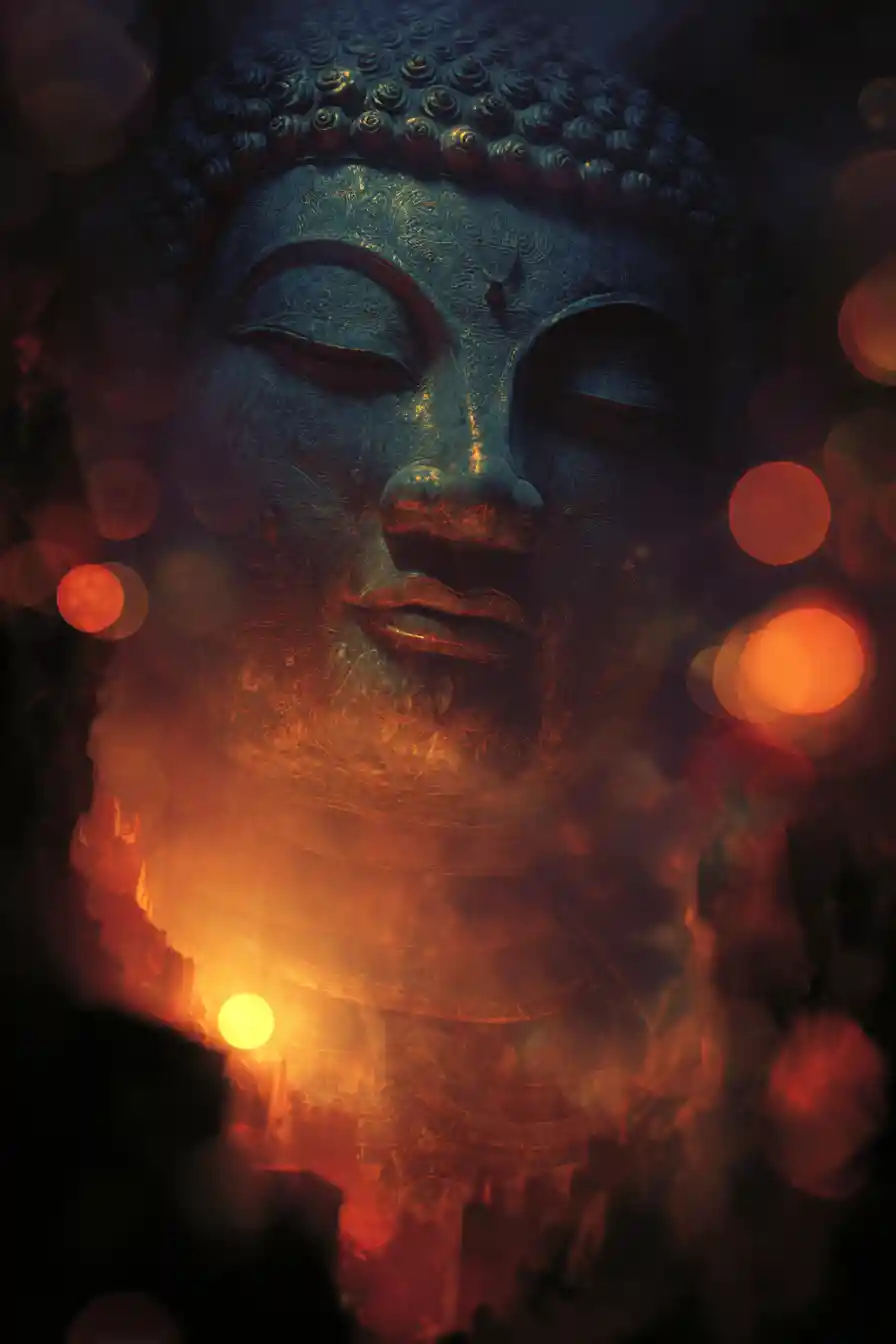 Huge Buddha Statue Emerging From A Mysterious Sky Canyon