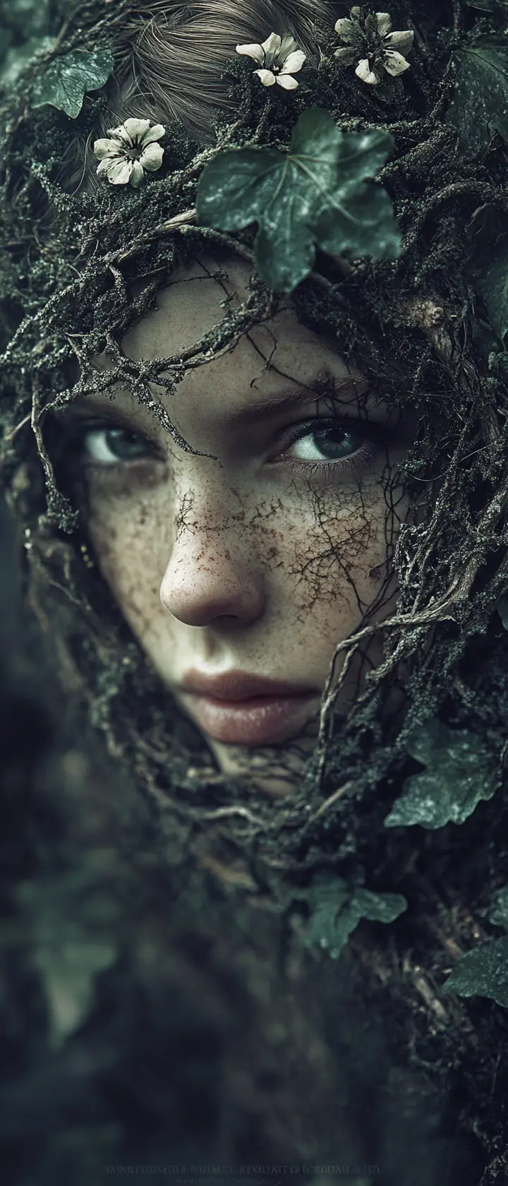 Gloomy Forest Nymph Emerging From Twisted Trees