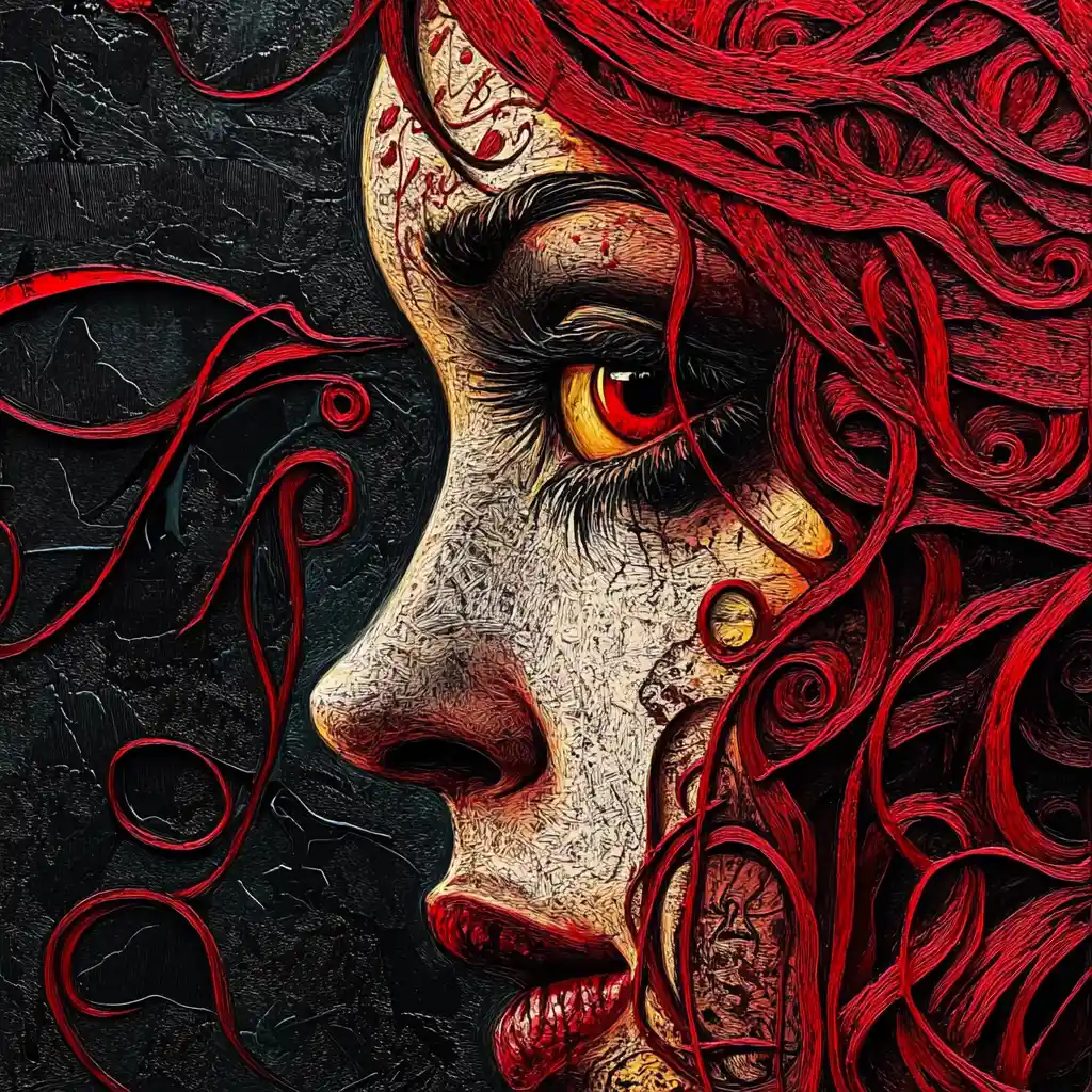 Femme zombie rousse surréaliste en portrait pictural