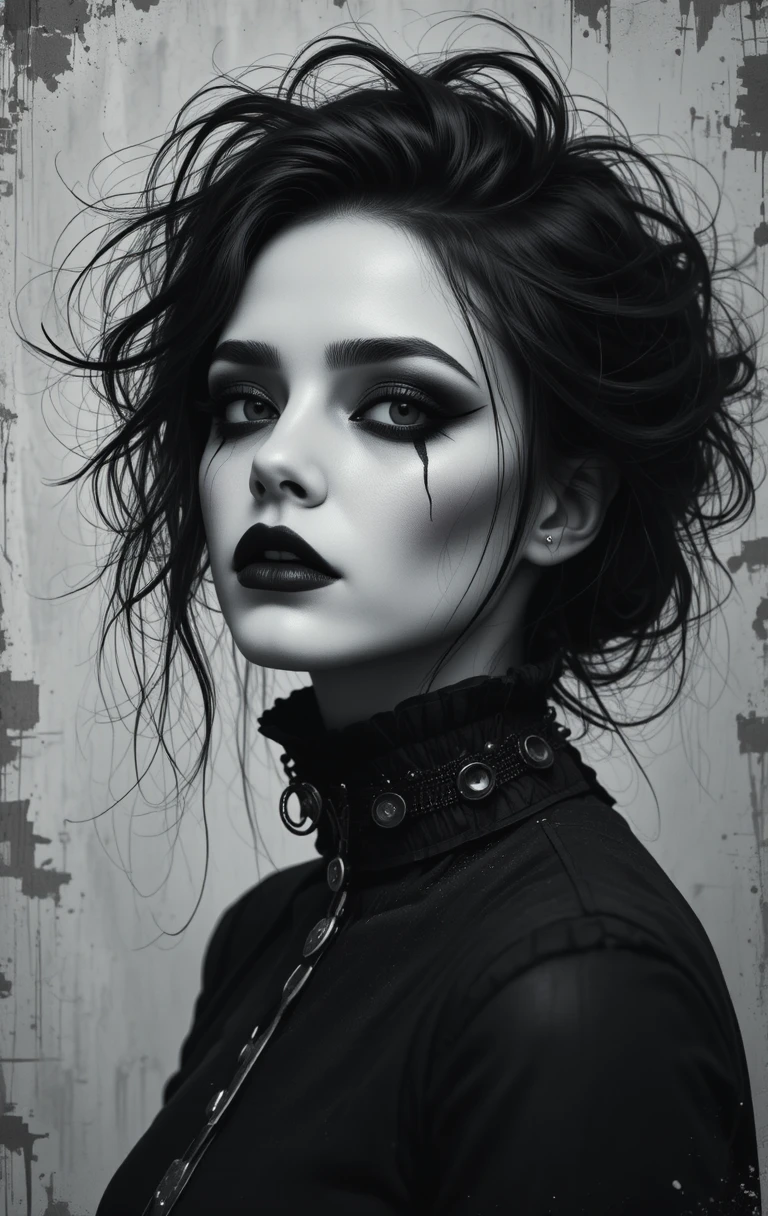 Pale woman in black with haunting high contrast style