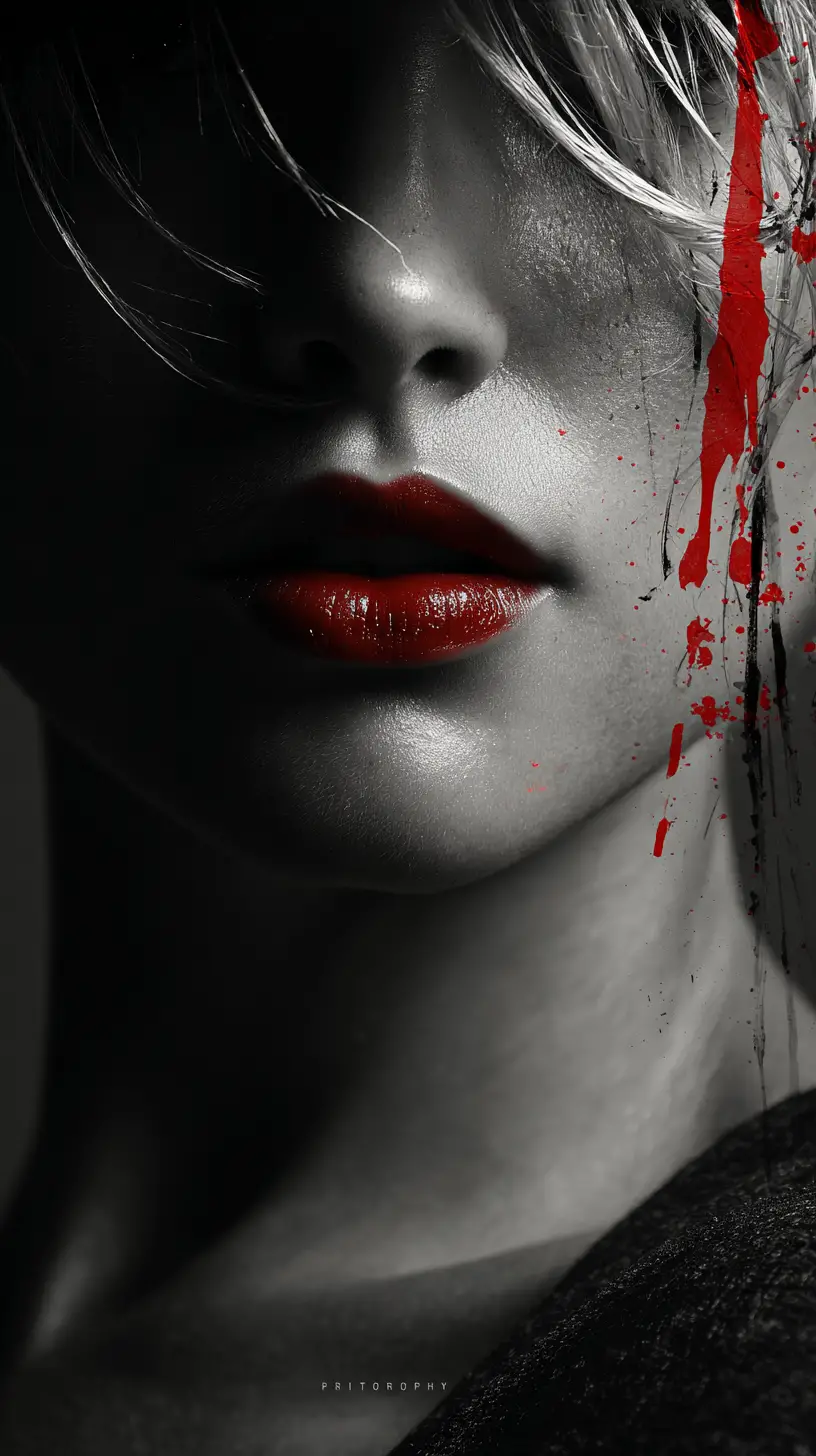 Cinematic noir close up of femme fatale in deep shadows