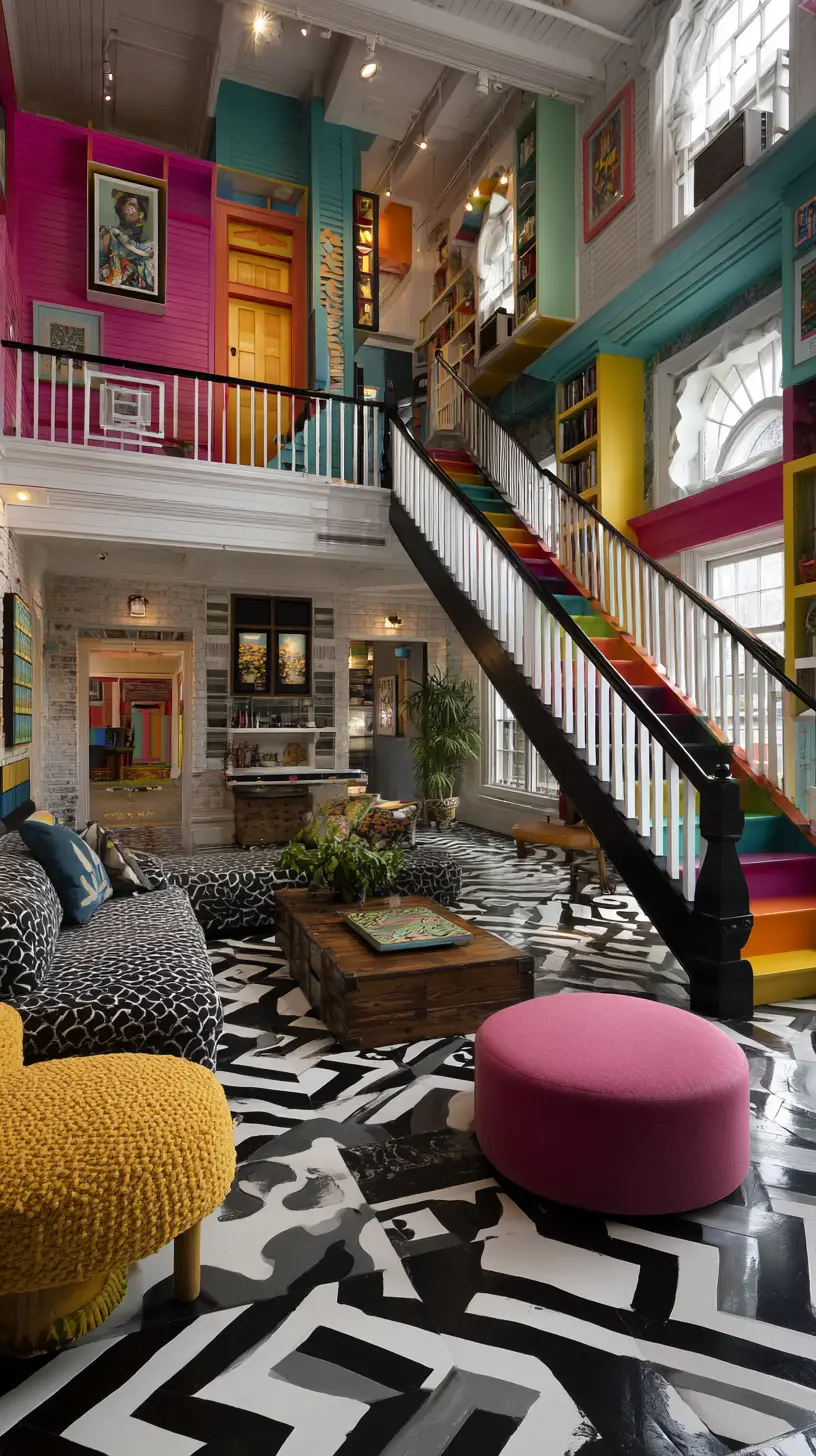 Surreal multi level mansion interior inspired by Escher art