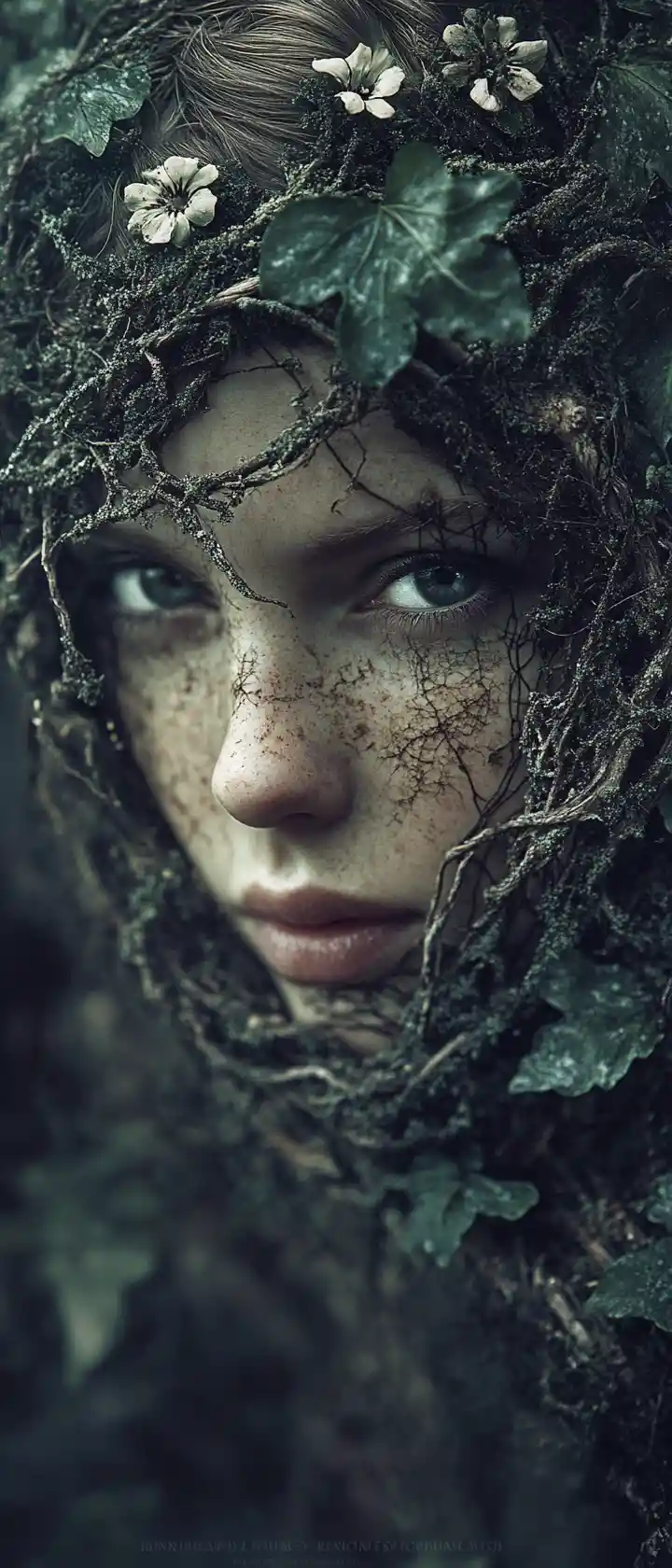 Gloomy Forest Nymph Emerging From Twisted Trees