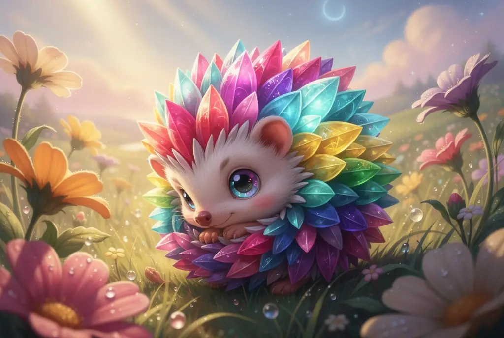 Cute baby hedgehog curled in a rainbow quill ball
