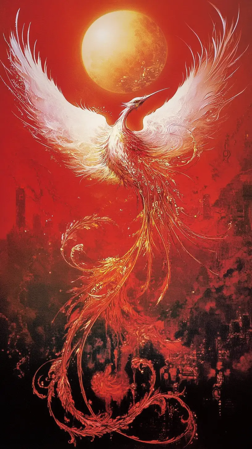 Anime phoenix in a romantic outer space sci fi scene