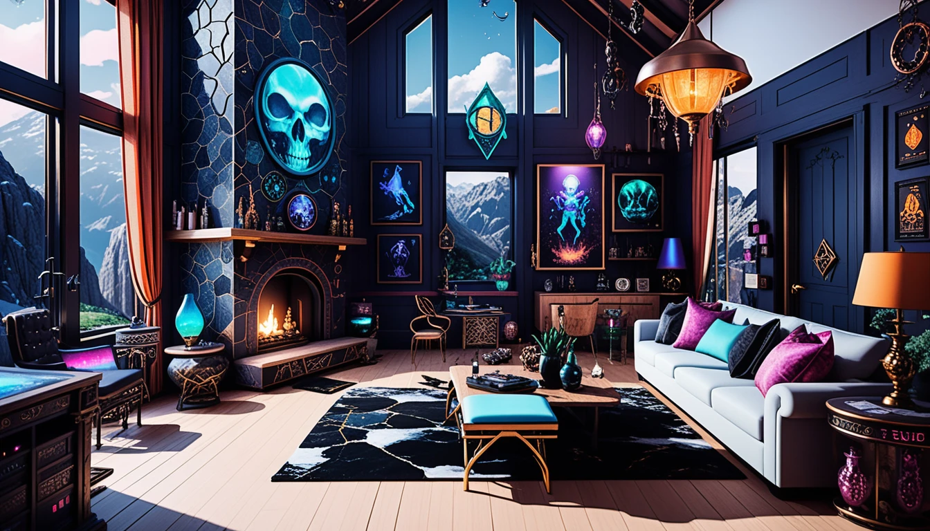 Luxurious Fantasy Castle Living Room And Kitchen Interior