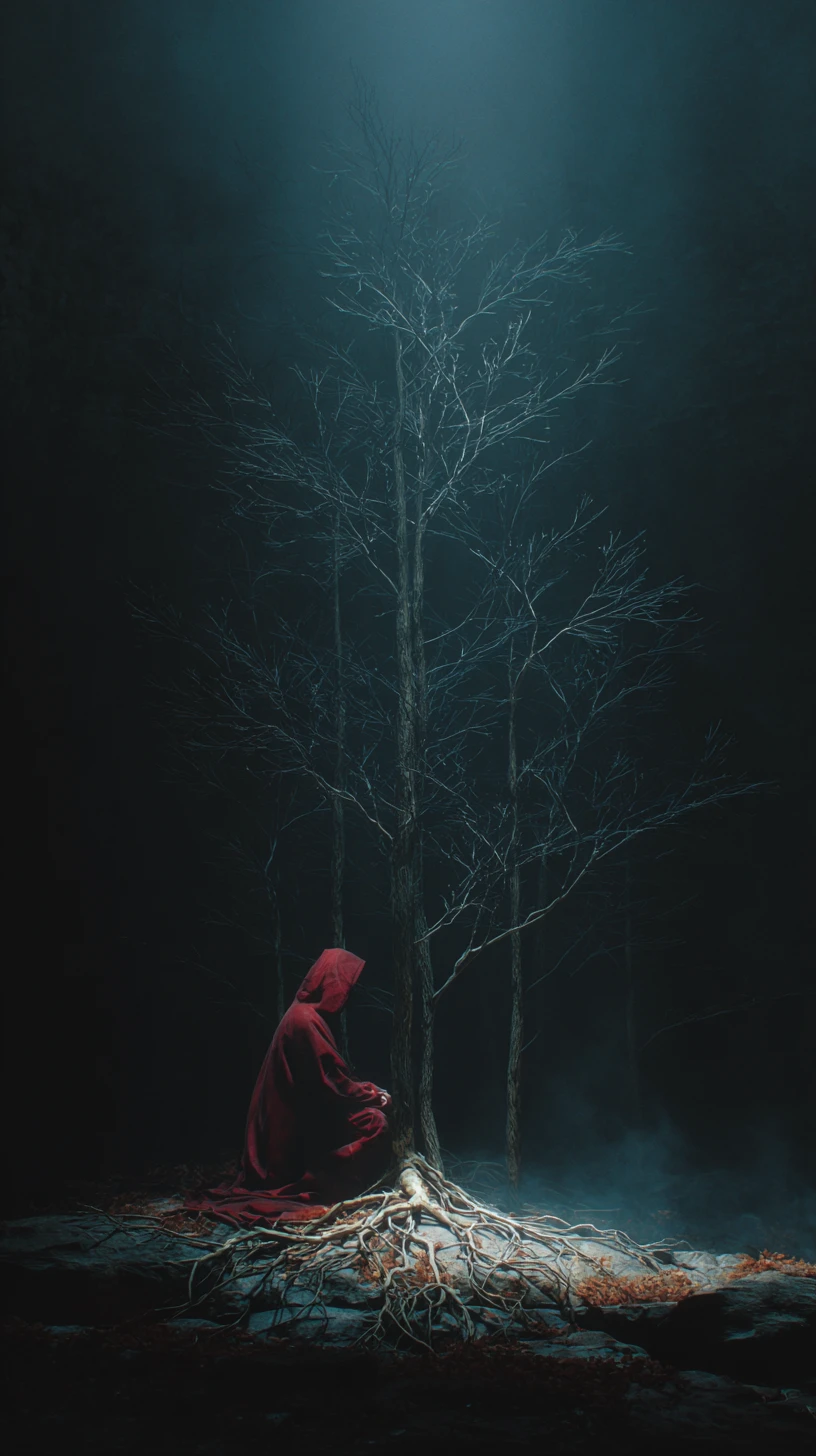Abstract vision of truth emerging from surrounding darkness