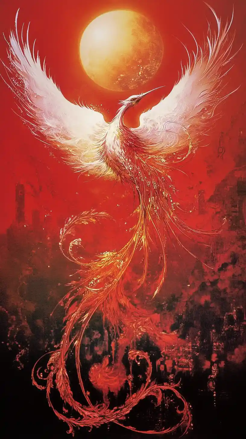 Anime phoenix in a romantic outer space sci fi scene