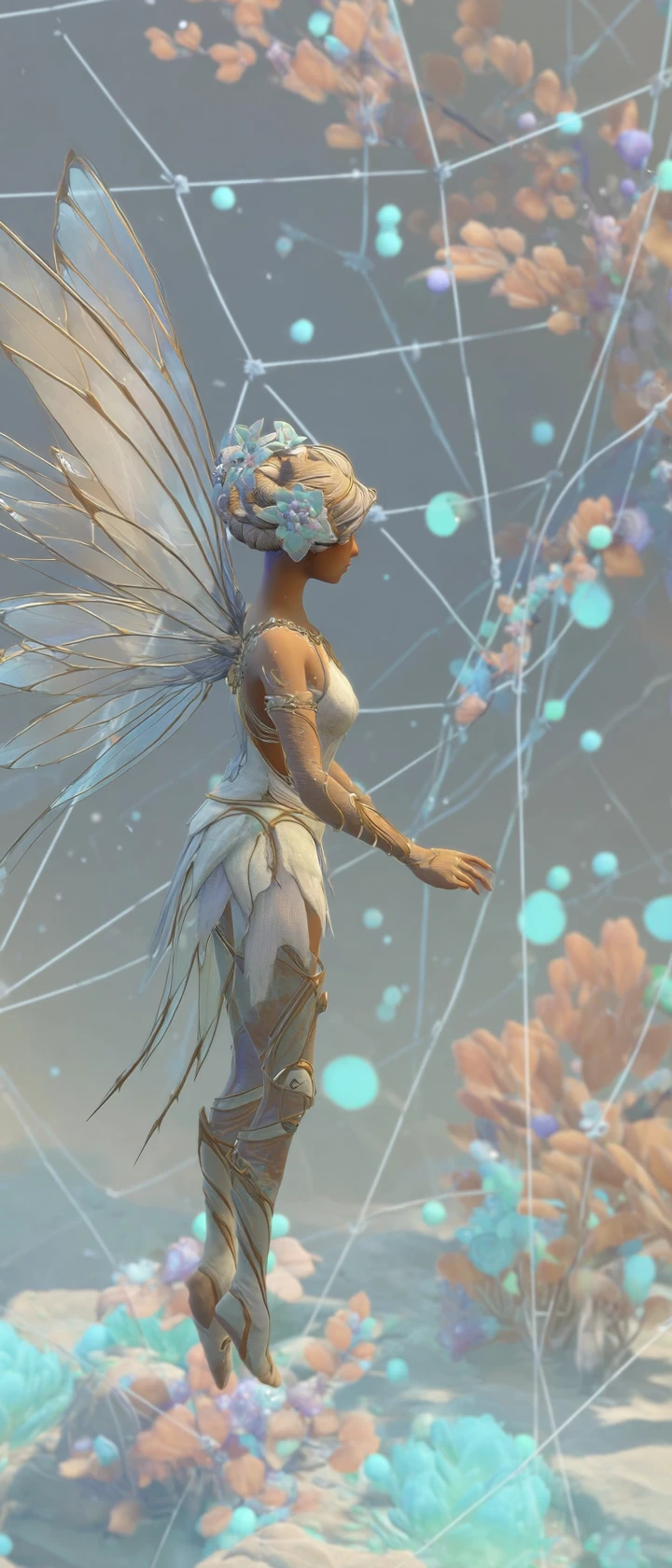 Luminous silver fairy with mystical bokeh aura