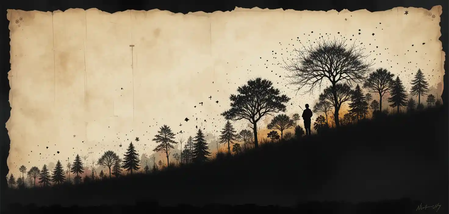 Oscure forme frattali in una scena forestale di nero vellutato