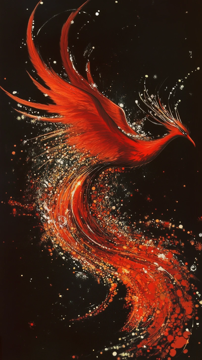 Oiseau de feu anime survolant un espace cosmique de science-fiction