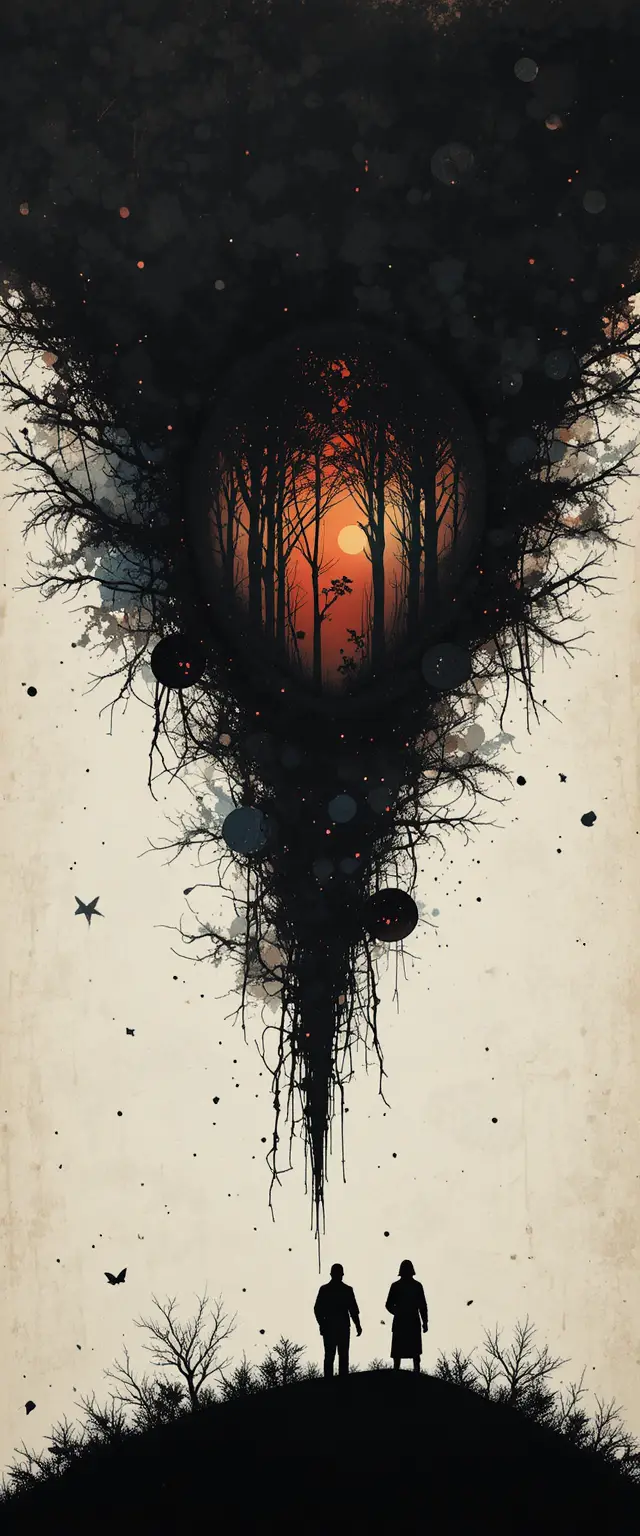 Fractal patterns in a dark velvety forest like abstract scene