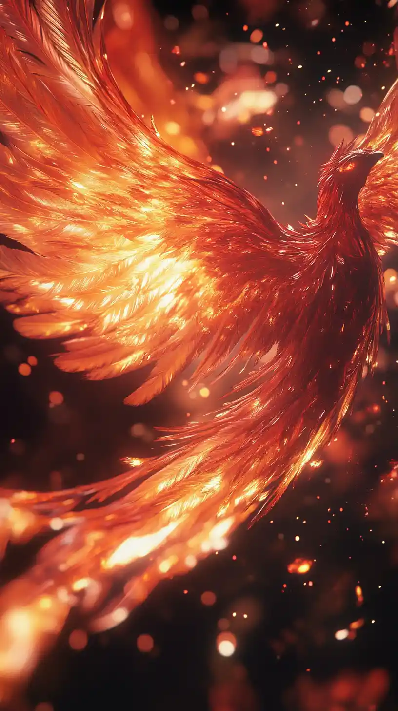 Anime phoenix soaring through a cosmic outer space scene