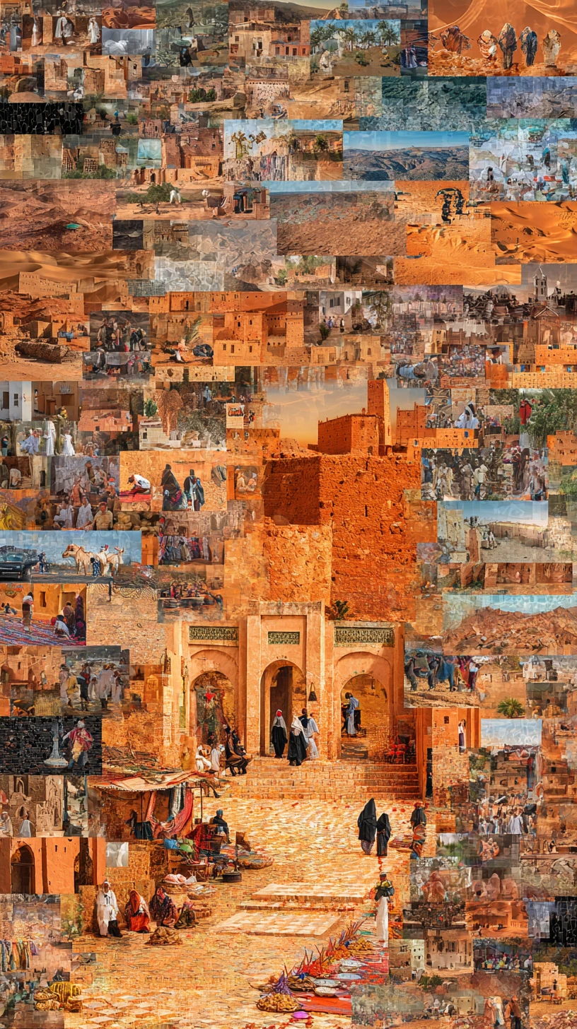 Patchwork collage of Algerian landmarks and cityscape