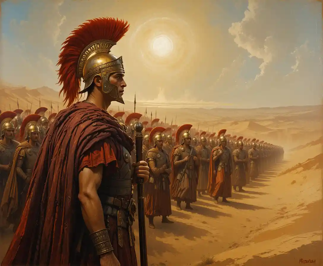 Centurion romain menant une légion à travers les sables brûlants du désert