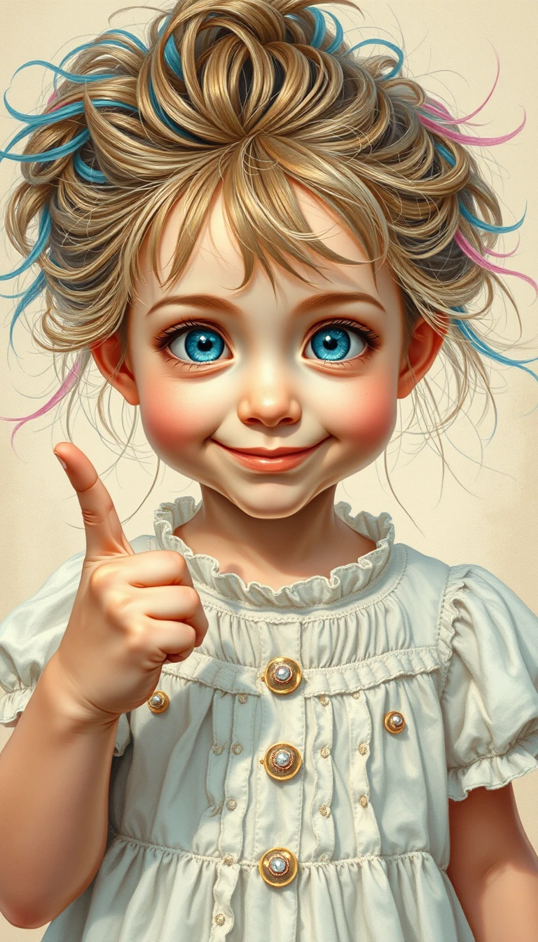 Playful pastel portrait of a cheeky little girl