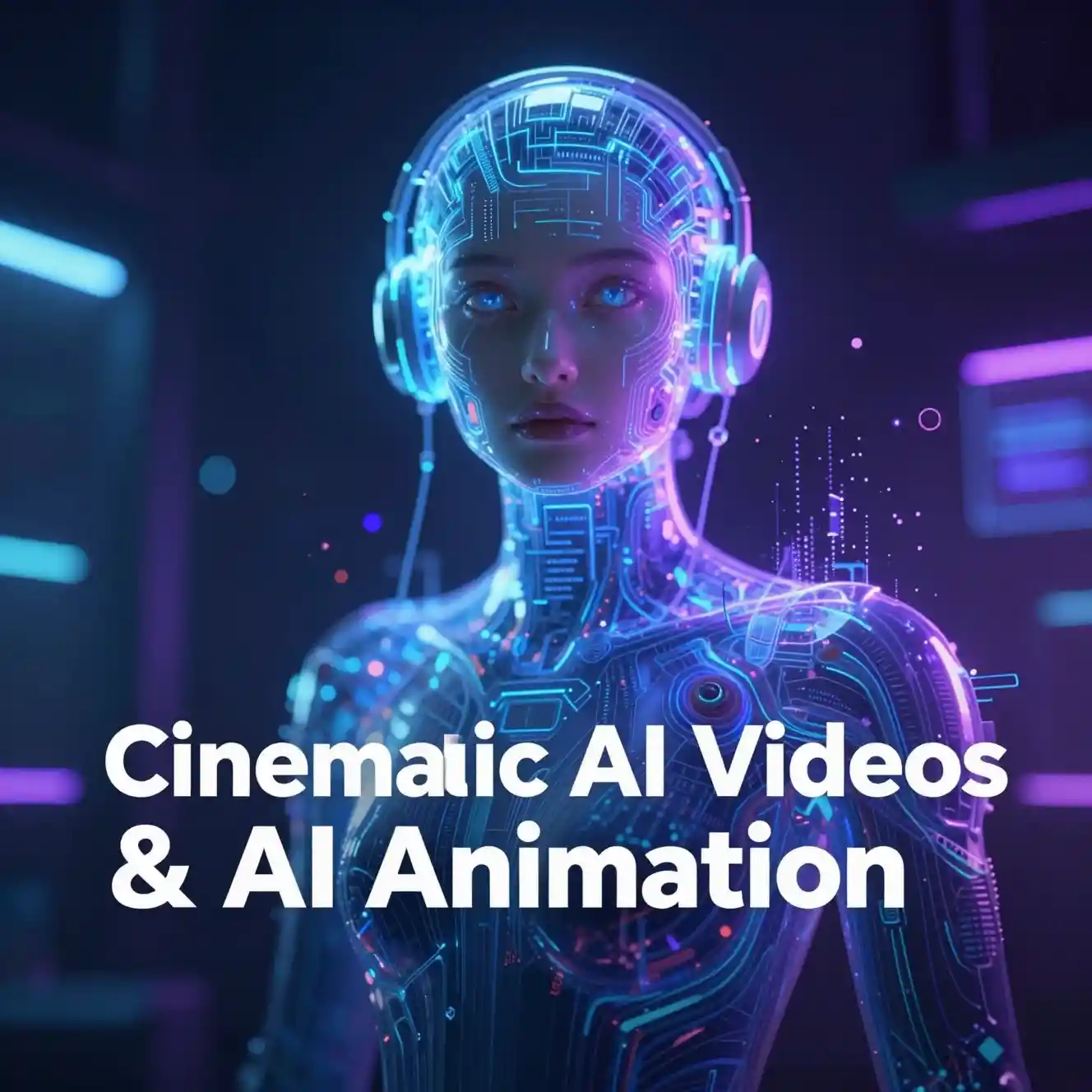 Futuristischer Neon-Avatar-Thumbnail für cineastische KI-Videos