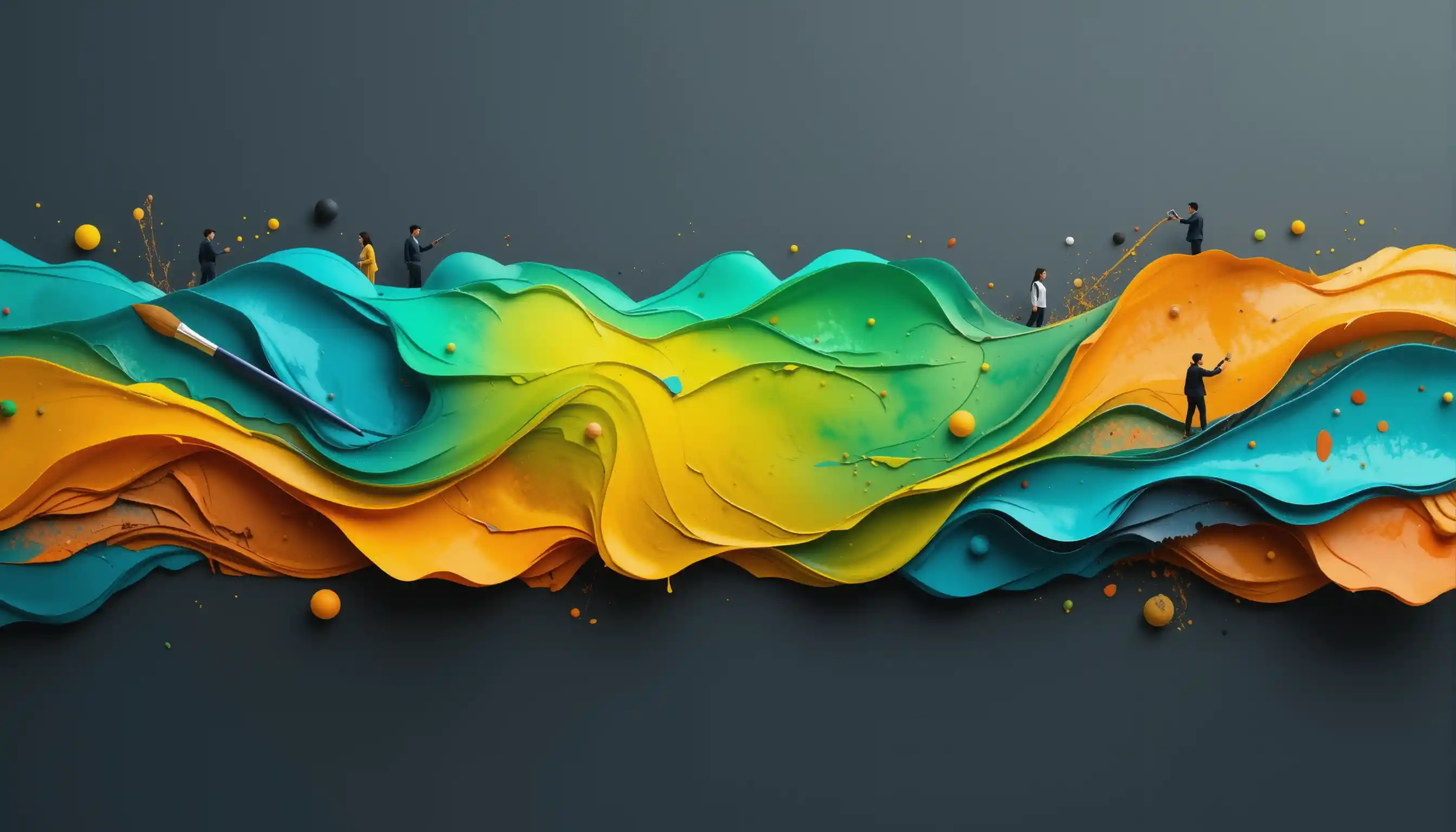 Banner 3D astratto moderno con forme fluide e icone artistiche