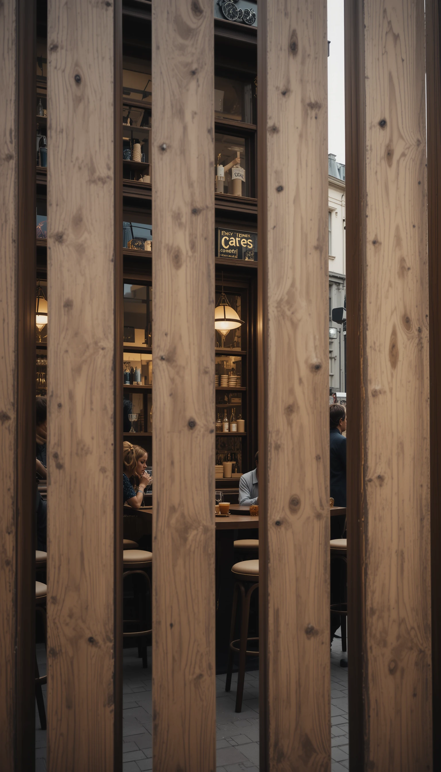 Caffetteria accogliente in una strada stretta con cornice in legno rustico